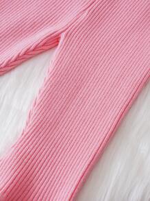 Baby Girl Heart Pattern Sweater & Flare Leg Knit Pants - Multicolor - View 4