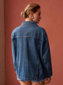 MOTF PREMIUM RHINESTONE FRINGE OVERSIZED DENIM JACKET - Medium Wash - View 8