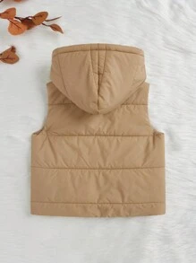 SHEIN Young Boy Zip Up Hooded Puffer Vest - Khaki - View 2