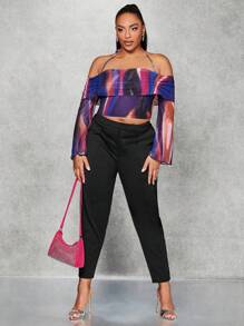 SHEIN BAE Plus Tie Dye Tie Backless Crop Halter Top - Multicolor - View 1