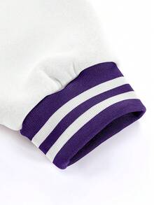 Aesthetic Post 男士字母圖案條紋飾邊落肩袖學院風夾克 - 彩色 - 查看 5