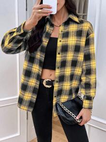 SHEIN LUNE Plaid Print Drop Shoulder Shirt - Multicolor - View 1