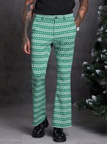 GENTILAND Men Geo Print Flare Leg Suit Pants - Black and White - View 1