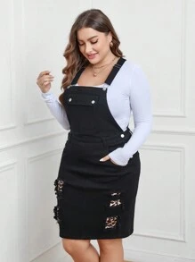 SHEIN Privé Hơn In hoa Báo Rách Đầm denim Without Tee - màu đen - Xem 6