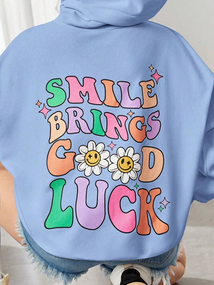 Teen Girl Slogan Graphic Drop Shoulder Sweatshirt