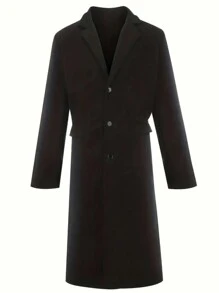 Men Lapel Collar Flap Detail Overcoat