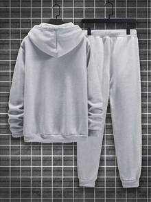 Manfinity Homme Nam Hoodie Và Quần thể thao Bộ Với In thư Và Dây rút - Xám - Xem 2