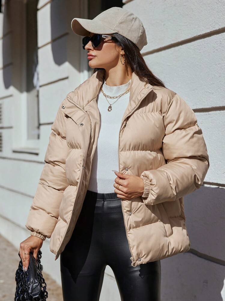 EURMUSE Zip Up Snap Button Puffer Coat | SHEIN USA