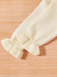 女嬰雙色荷葉邊喇叭袖毛衣洋裝 - 粉色 - 查看 3