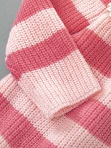 SHEIN Tween Girl Striped Pattern Quarter Zip Drop Shoulder Sweater Dress Without Belt - Multicolor - View 5