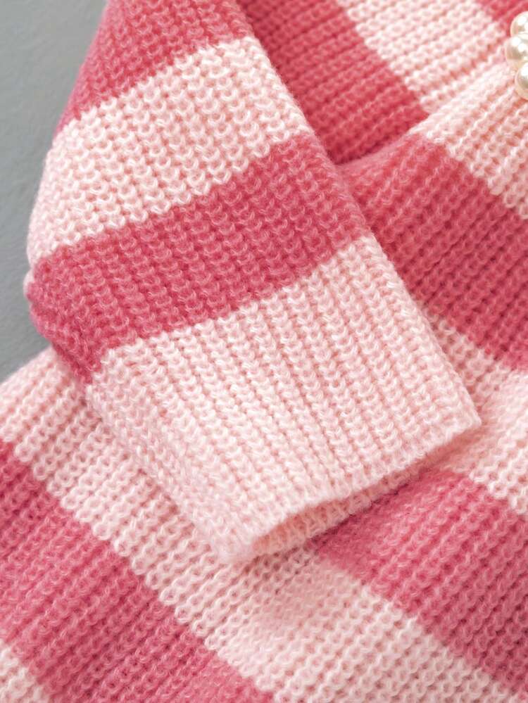 Tween Girl Striped Pattern Quarter Zip Drop Shoulder Sweater Dress Without Belt