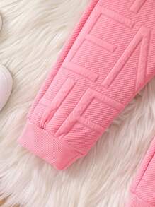 SHEIN Young Girl Letter Embossed Fuzzy Trim Hoodie & Sweatpants