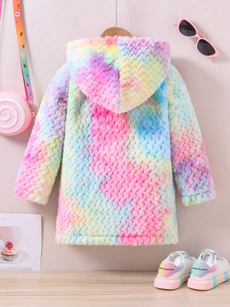 Young Girl Tie Dye Hooded Teddy Coat