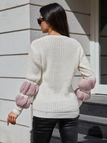 EURMUSE Women's Colorblock Crew Neck Long Sleeve Casual Sweater, Autumn/Winter - Multicolor - View 2