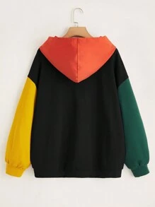 SHEIN EZwear 加大码字母图案撞色落肩卫衣 - 彩色 - 查看 2