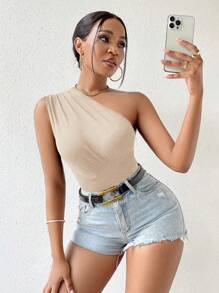 VaVaBold 單肩素色上衣 - 杏色 - 查看 1