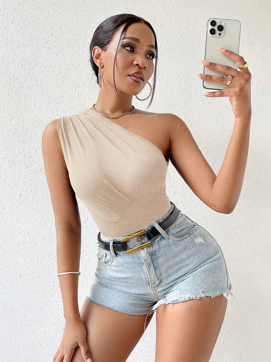 VaVaBold 單肩素色上衣 - 杏色 - 查看 1