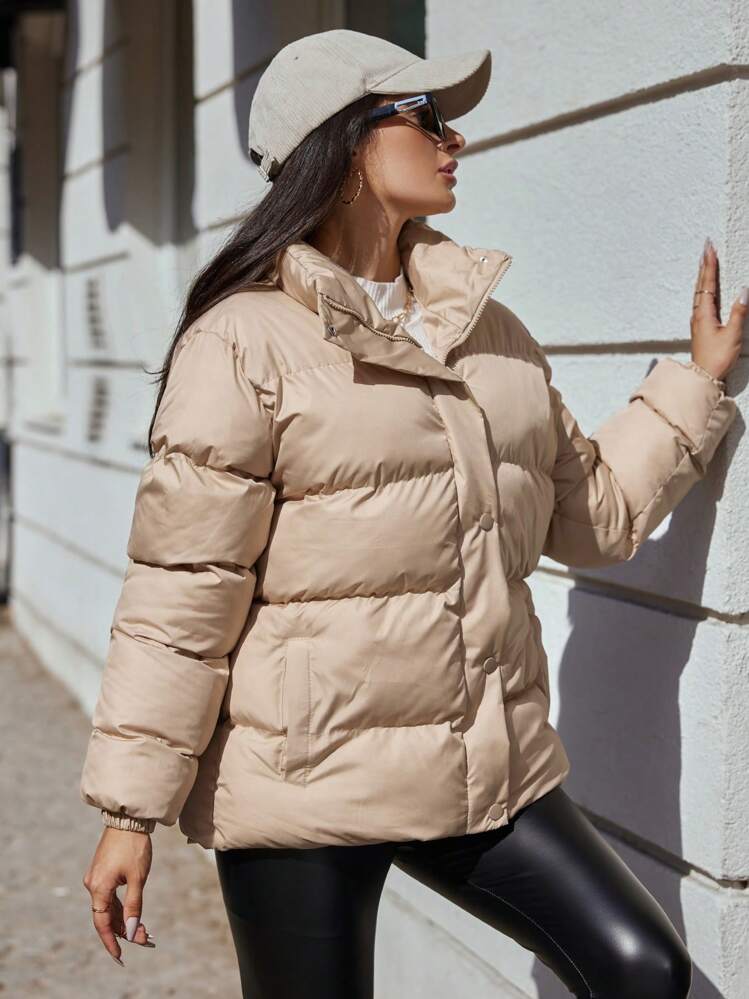 EURMUSE Zip Up Snap Button Puffer Coat | SHEIN USA