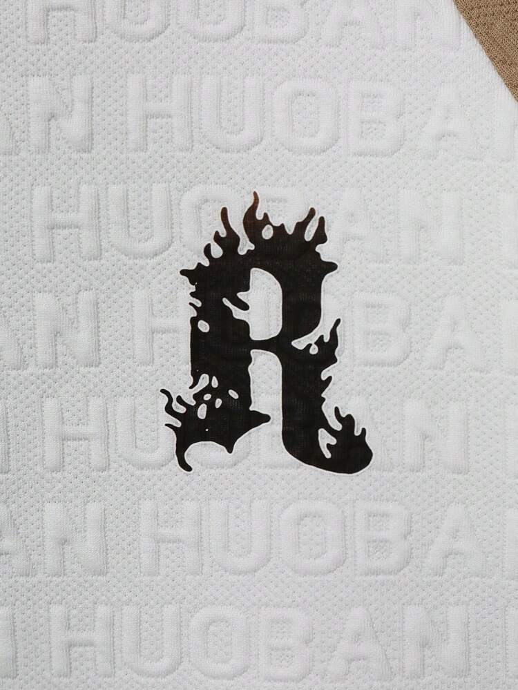 Loose Fit Men's Color Block Letter Print Drop Shoulder Sleeve Sweatshirt