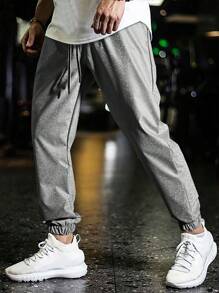 Manfinity Homme Hombres Pantalones de cintura con cordón con bolsillo oblicuo - Gris - Ver 3