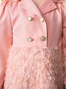 SHEIN Young Girl Double Breasted Fuzzy Panel Fringe Trim Dress - Pink - View 6