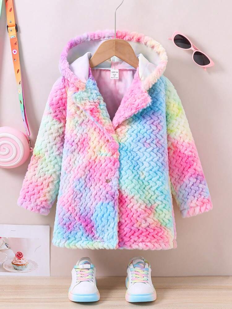 Young Girl Tie Dye Hooded Teddy Coat