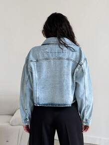 RueChic Drop Shoulder Crop Denim Jacket - Light Wash - View 2