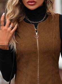 SHEIN Clasi Vestido overol con cremallera de pana sin jersey