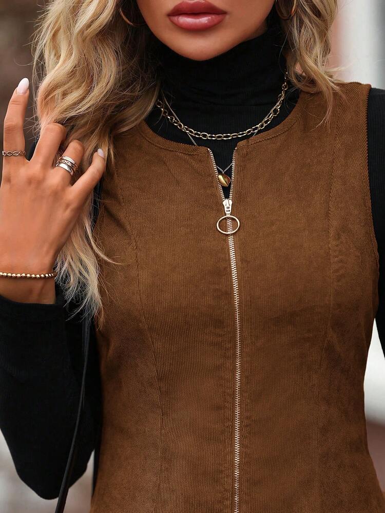 Zip Up Corduroy Overall Dress Without Sweater