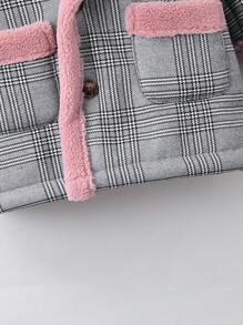 SHEIN 女小童1入組威爾斯親王格紋雙口袋毛絨內襯花呢外套 - 彩色 - 查看 5