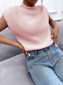 SHEIN Frenchy Chất rắn Cổ giả Áo len vest - Hồng - Xem 4