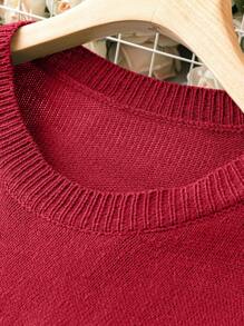 Calvaya Plus Flare Sleeve Drop Shoulder Popcorn Knit Sweater - Red - View 5