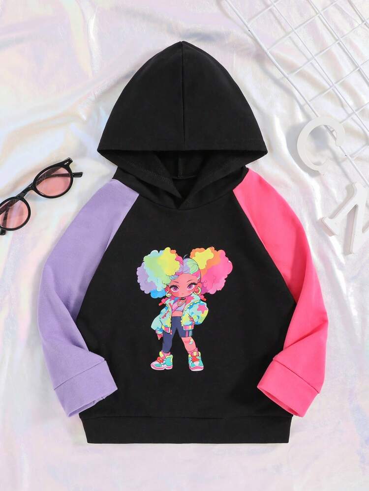 Young Girl Colorblock Figure Graphic Raglan Sleeve Sweatshirt