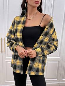 SHEIN LUNE Plaid Print Drop Shoulder Shirt - Multicolor - View 5