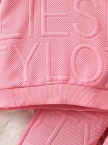 SHEIN Young Girl Letter Embossed Fuzzy Trim Hoodie & Sweatpants
