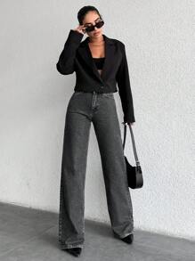 EURMUSE High Waist Straight Leg Jeans - Grey - View 4