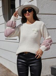 EURMUSE Women's Colorblock Crew Neck Long Sleeve Casual Sweater, Autumn/Winter - Multicolor - View 1