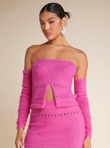 SHEIN BAE Strapless Sweater & Sleeve Covers - Hot Pink - View 4