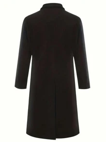 Men Lapel Collar Flap Detail Overcoat