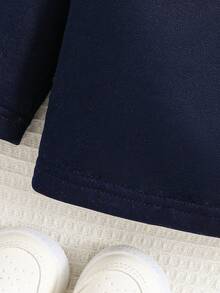 SHEIN Baby Boy Contrast Trim Button Front Polo Neck Top - Navy Blue - View 5