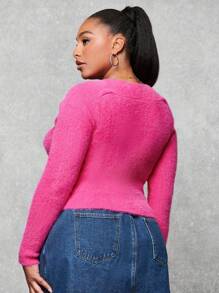 SHEIN BAE Plus Cold Shoulder Sweater - Hot Pink - View 2