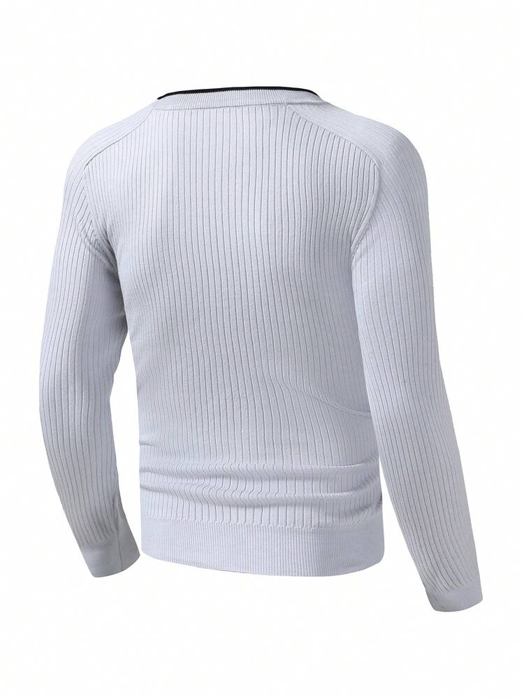 Men Solid Raglan Sleeve Ribbed Knit Sweater
