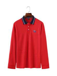 Men Figure Graphic Contrast Collar Polo Shirt - Red - View 3