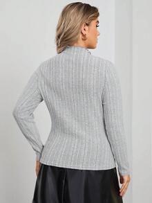 SHEIN Frenchy Hơn Cổ giả Áo thun & chất liệu da PU Váy - Màu Xám nhạt - Xem 2