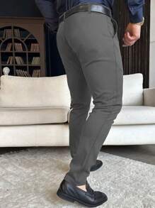 Manfinity Mode Men Slant Pocket Suit Pants Without Belt - Grey - View 2