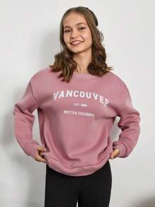 RueChic Teen Girl Letter Graphic Drop Shoulder Pullover - Pink - View 6