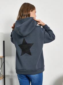 RueChic Teen Girl Star Print Drop Shoulder Hoodie - Grey - View 2