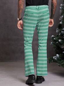 GENTILAND Men Geo Print Flare Leg Suit Pants - Black and White - View 2