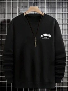 RueChic Men Letter Graphic Sweatshirt - Black - View 2