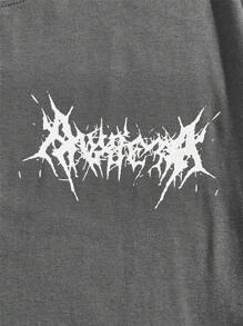 MkngProject ROMWE MEN 男式标语图案 T 恤，学校 - 深灰色 - 查看 3